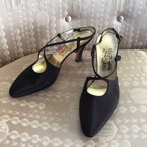 FERRAGAMO never worn espresso cross strap pumps